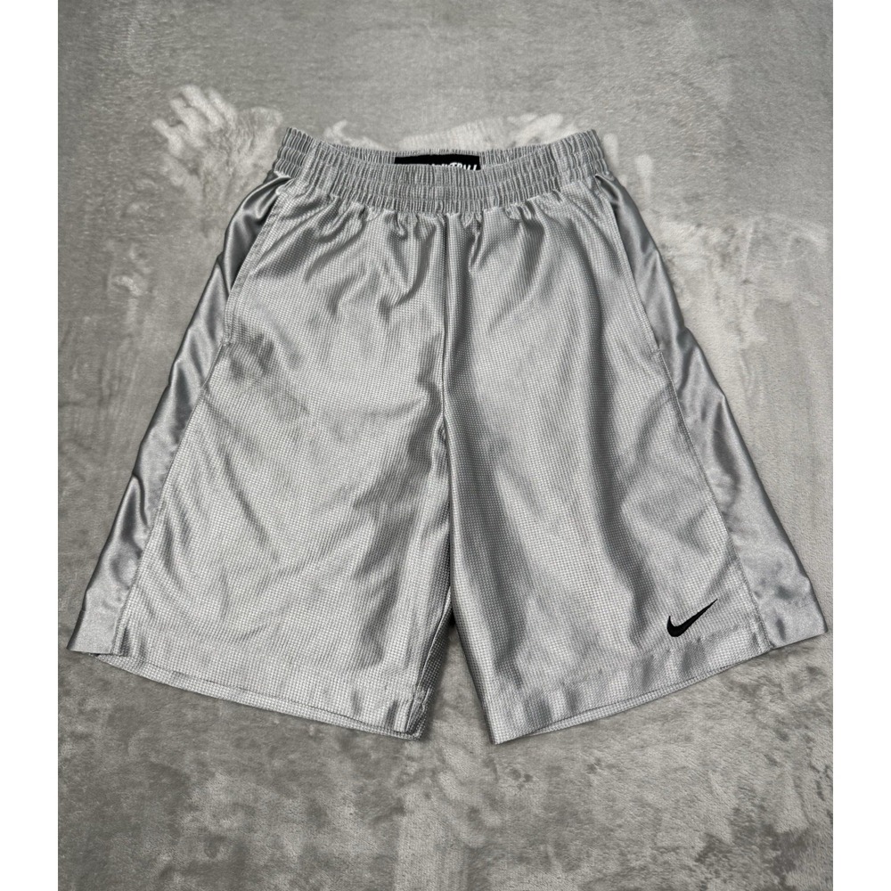 Vintage Nike Shorts Mens Small Dazzle Shiny Silver Metallic Silky Basketball Y2K